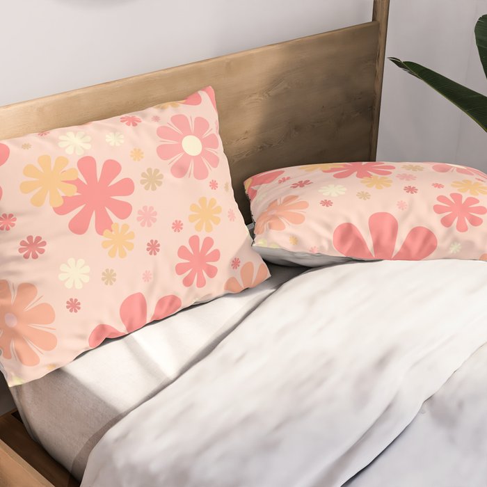 Flowerama Retro Floral Pattern in Blush Pink and Pale Yellow Pillow Sham Gallery Image 2