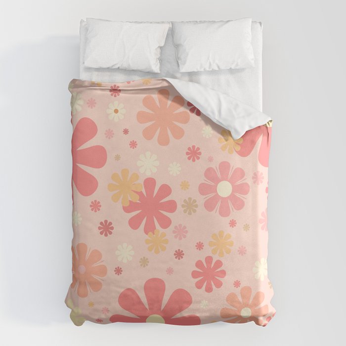 Flowerama Retro Floral Pattern in Blush Pink and Pale Yellow Duvet Cover Gallery Image 6