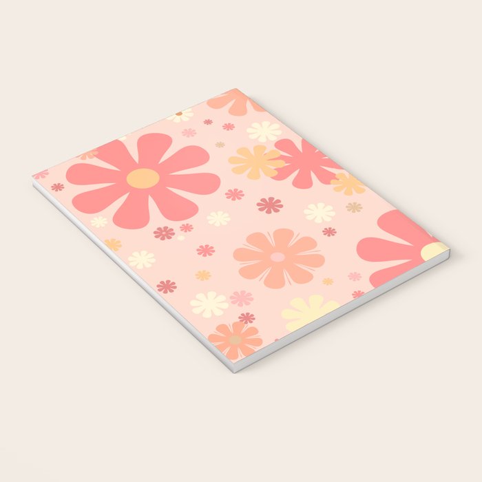 Flowerama Retro Floral Pattern in Blush Pink and Pale Yellow Notebook Gallery Image 3