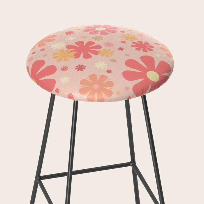 Flowerama Retro Floral Pattern in Blush Pink and Pale Yellow Stool Gallery Image 2