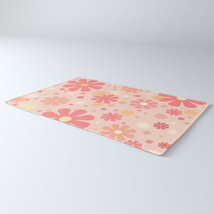 Flowerama Retro Floral Pattern in Blush Pink and Pale Yellow Rug Gallery Image 3