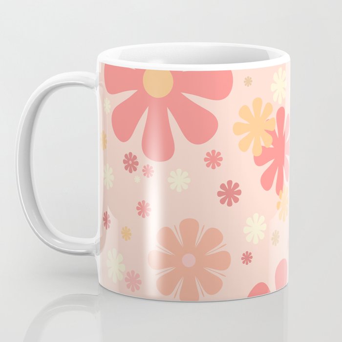 Flowerama Retro Floral Pattern in Blush Pink and Pale Yellow Coffee Mug Gallery Image 3