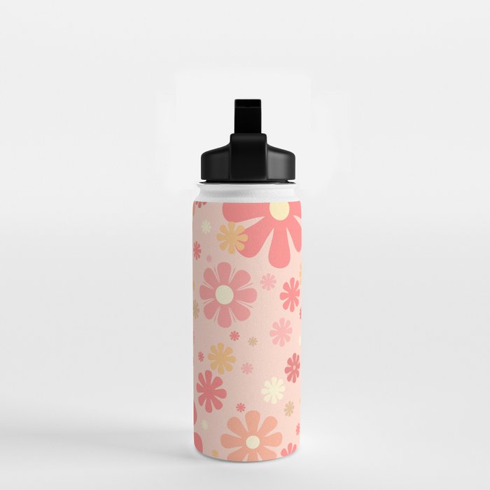 Flowerama Retro Floral Pattern in Blush Pink and Pale Yellow Water Bottle Gallery Image 2