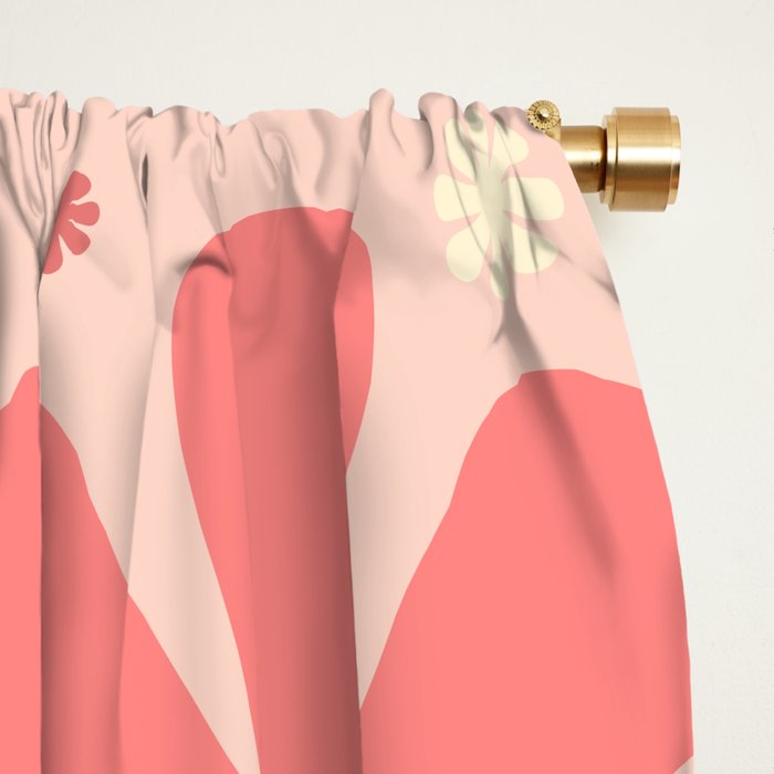 Flowerama Retro Floral Pattern in Blush Pink and Pale Yellow Window Curtain Gallery Image 2