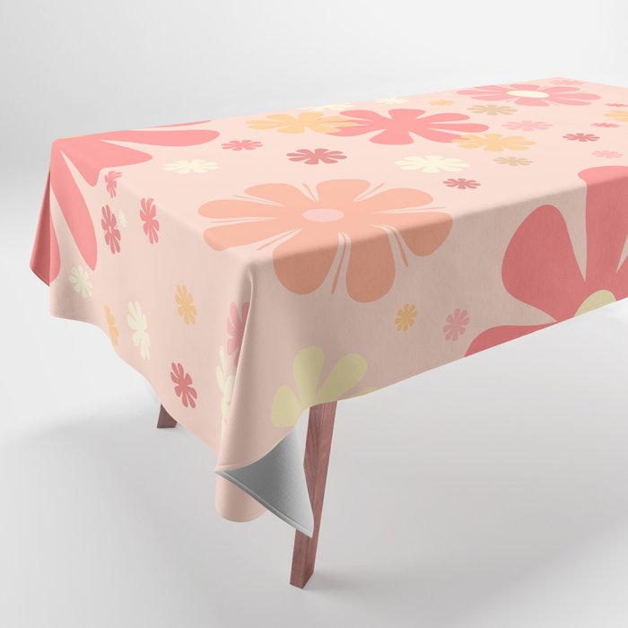 Flowerama Retro Floral Pattern in Blush Pink and Pale Yellow Tablecloth Gallery Image 1