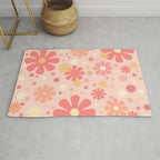 Flowerama Retro Floral Pattern in Blush Pink and Pale Yellow Rug Gallery Image 1