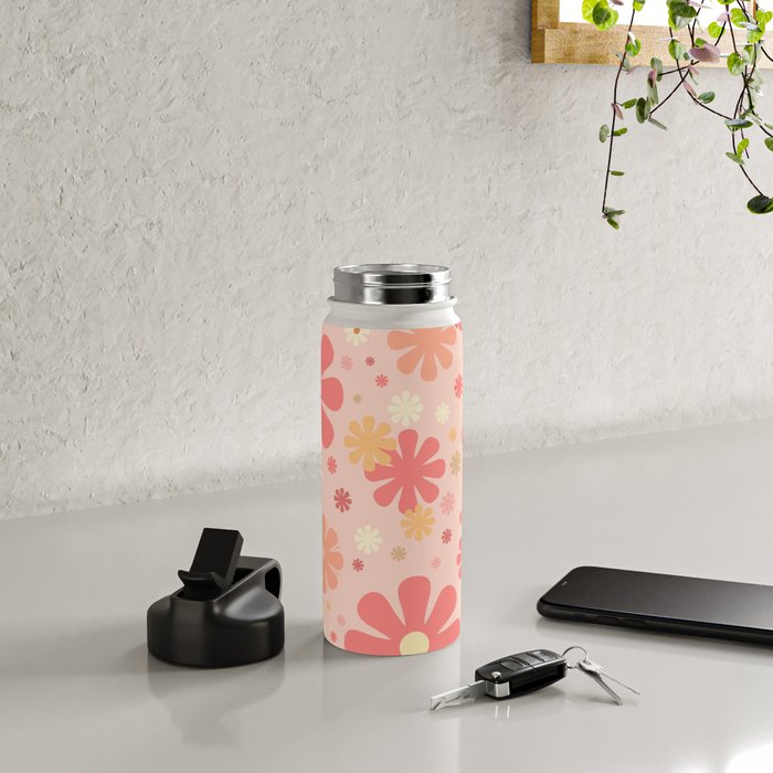 Flowerama Retro Floral Pattern in Blush Pink and Pale Yellow Water Bottle Gallery Image 4