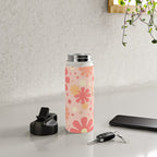 Flowerama Retro Floral Pattern in Blush Pink and Pale Yellow Water Bottle Gallery Image 4