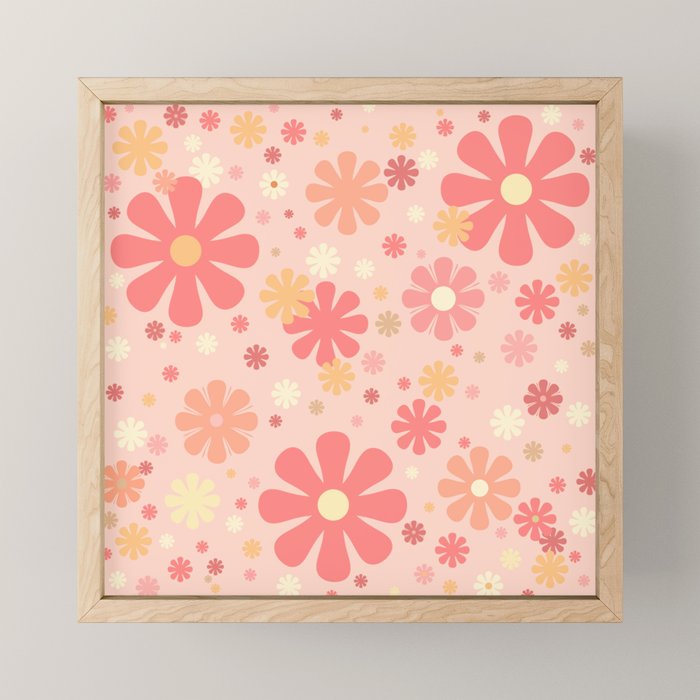 Flowerama Retro Floral Pattern in Blush Pink and Pale Yellow Mini Art Print Gallery Image 1
