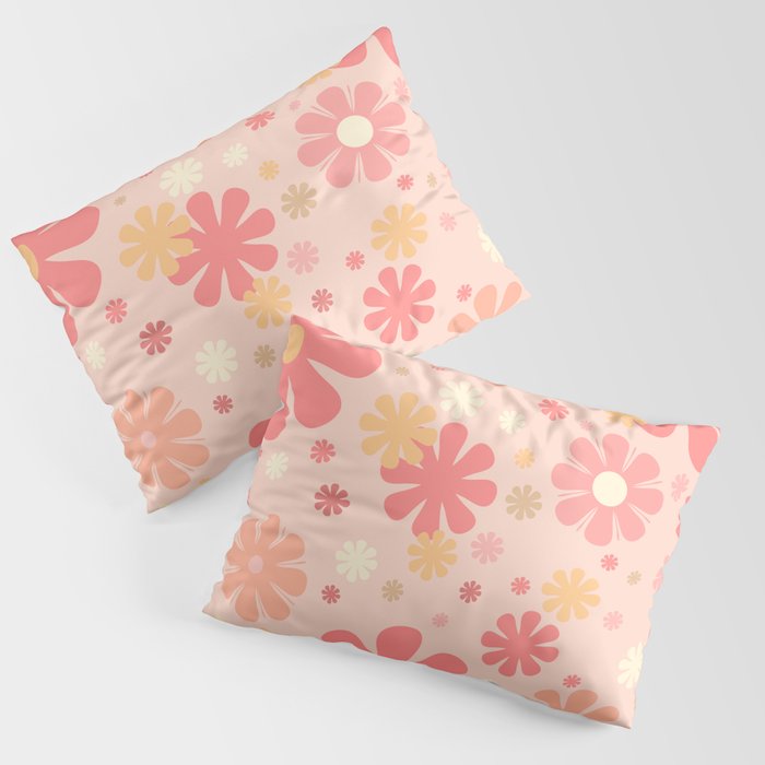 Flowerama Retro Floral Pattern in Blush Pink and Pale Yellow Pillow Sham Gallery Image 3