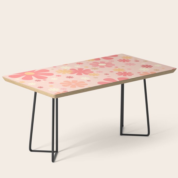 Flowerama Retro Floral Pattern in Blush Pink and Pale Yellow Coffee Table Gallery Image 1