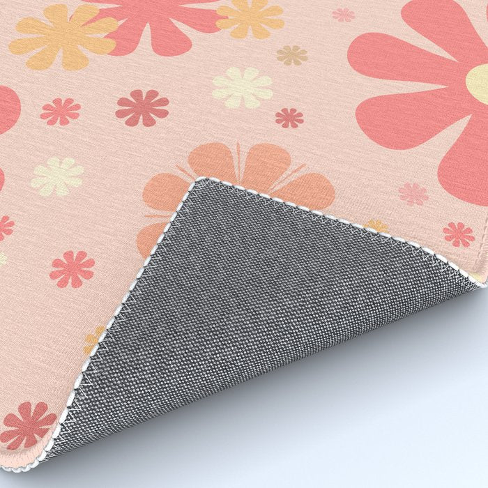 Flowerama Retro Floral Pattern in Blush Pink and Pale Yellow Rug Gallery Image 4