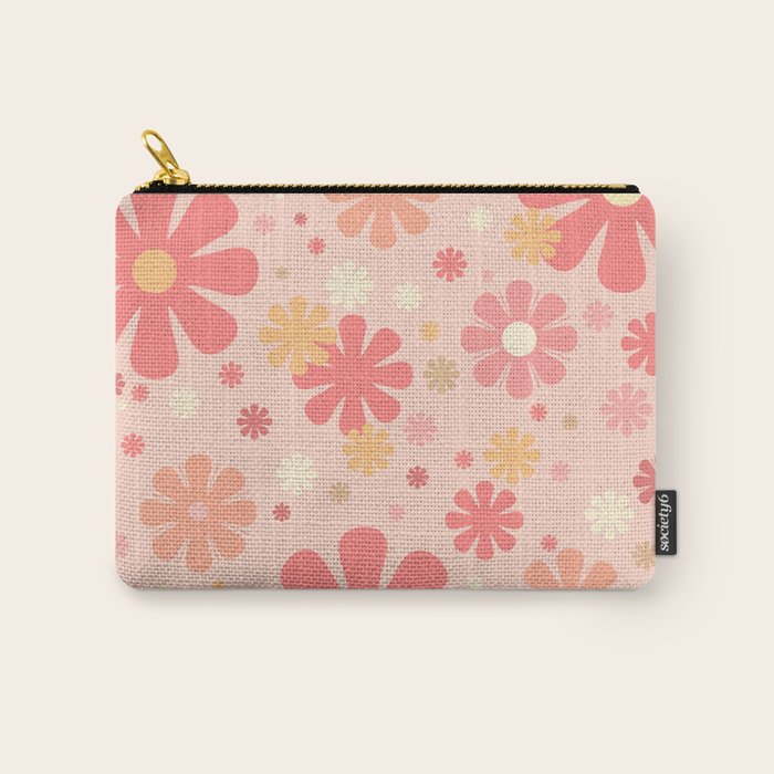 Flowerama Retro Floral Pattern in Blush Pink and Pale Yellow Carry All Pouch Gallery Image 1
