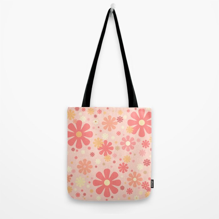 Flowerama Retro Floral Pattern in Blush Pink and Pale Yellow Tote Bag Gallery Image 2