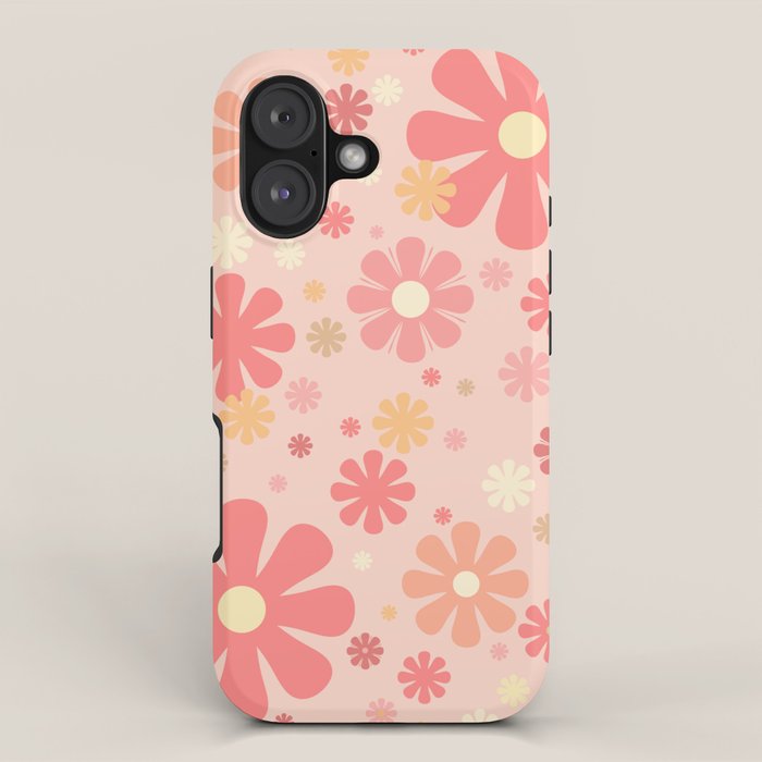 Flowerama Retro Floral Pattern in Blush Pink and Pale Yellow iPhone Case Gallery Image 1