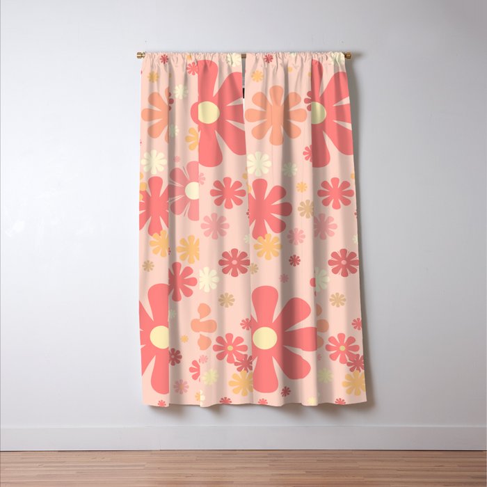 Flowerama Retro Floral Pattern in Blush Pink and Pale Yellow Window Curtain Gallery Image 3