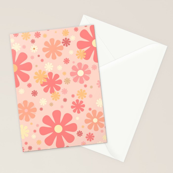 Flowerama Retro Floral Pattern in Blush Pink and Pale Yellow Stationery Card Gallery Image 2