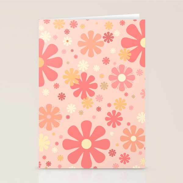 Flowerama Retro Floral Pattern in Blush Pink and Pale Yellow Stationery Card Gallery Image 2