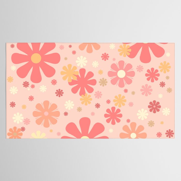 Flowerama Retro Floral Pattern in Blush Pink and Pale Yellow Tablecloth Gallery Image 2