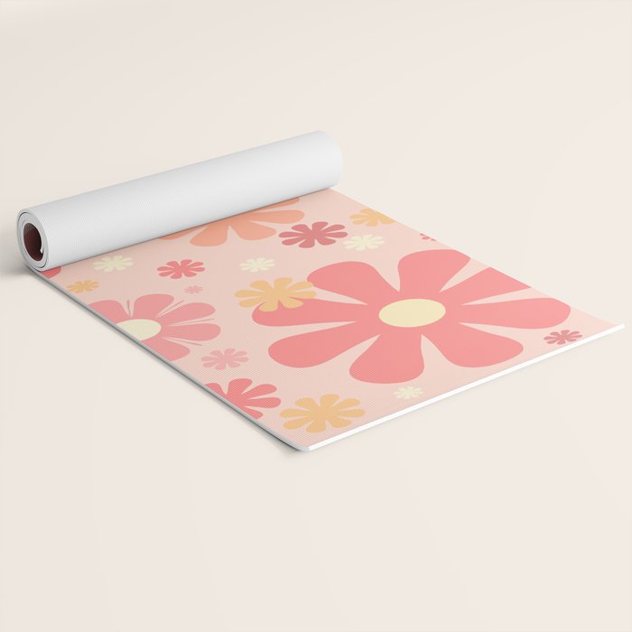 Flowerama Retro Floral Pattern in Blush Pink and Pale Yellow Yoga Mat Gallery Image 2