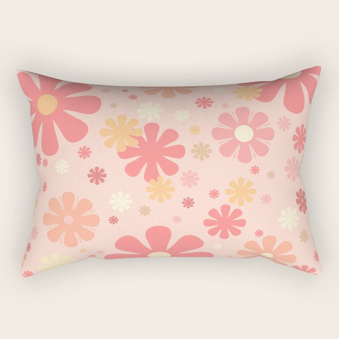 Flowerama Retro Floral Pattern in Blush Pink and Pale Yellow Rectangular Pillow Gallery Image 2