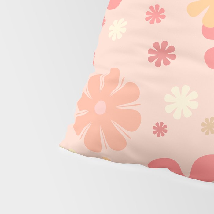 Flowerama Retro Floral Pattern in Blush Pink and Pale Yellow Pillow Sham Gallery Image 4