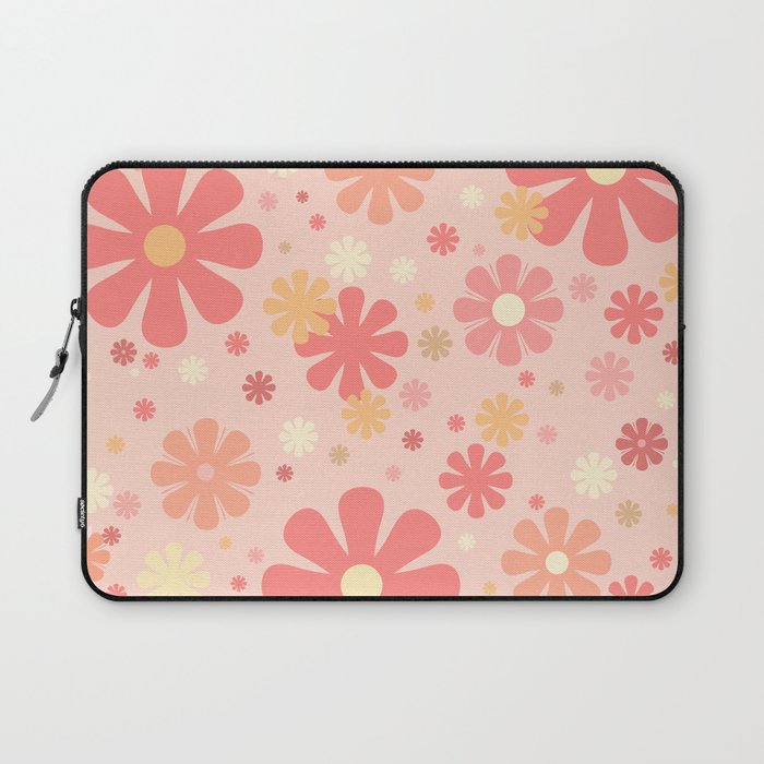 Flowerama Retro Floral Pattern in Blush Pink and Pale Yellow Laptop Sleeve Gallery Image 1