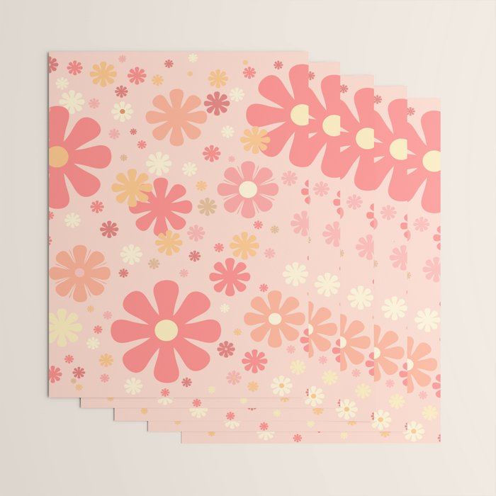 Flowerama Retro Floral Pattern in Blush Pink and Pale Yellow Wrapping Paper Gallery Image 3