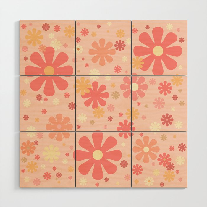 Flowerama Retro Floral Pattern in Blush Pink and Pale Yellow Wood Wall Art Gallery Image 1