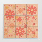 Flowerama Retro Floral Pattern in Blush Pink and Pale Yellow Wood Wall Art Gallery Image 1