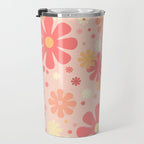 Flowerama Retro Floral Pattern in Blush Pink and Pale Yellow Travel Mug Gallery Image 3