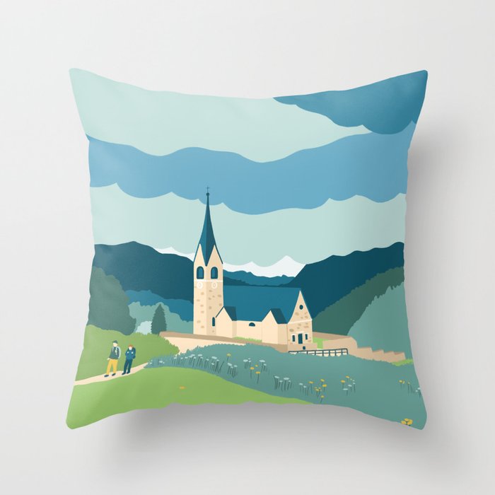 Italy, a church in the Alps Throw Pillow Gallery Image 1