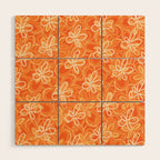 Alice Flowers - Retro Floral Pattern in Orange Tangerine Wood Wall Art Gallery Image 1