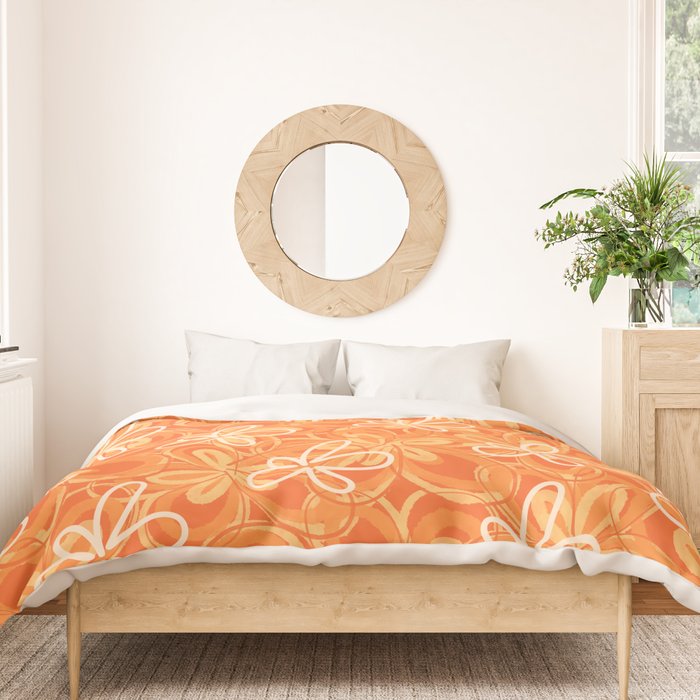 Alice Flowers - Retro Floral Pattern in Orange Tangerine Duvet Cover Gallery Image 3