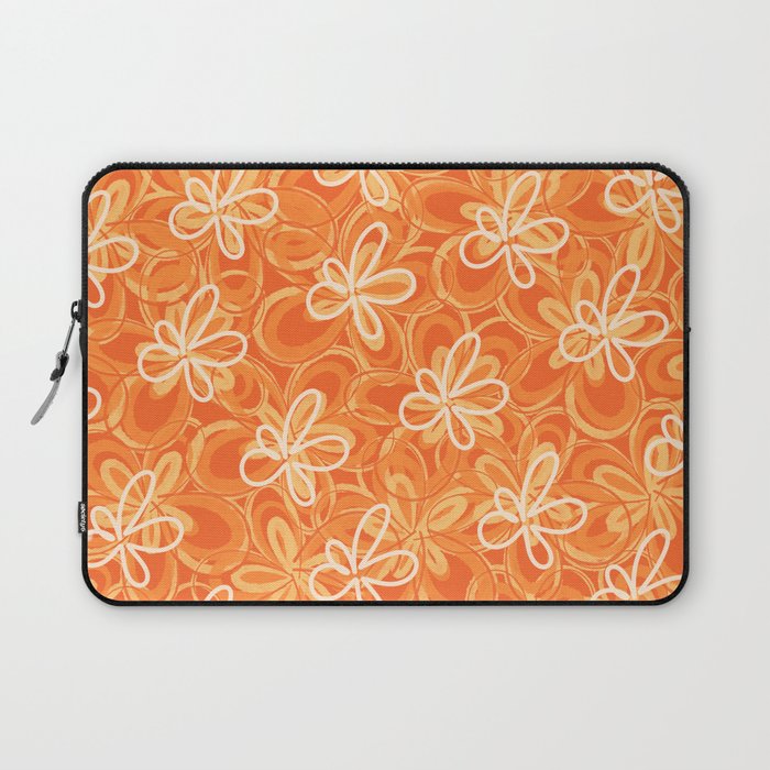 Alice Flowers - Retro Floral Pattern in Orange Tangerine Laptop Sleeve Gallery Image 1