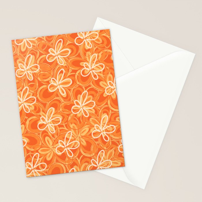 Alice Flowers - Retro Floral Pattern in Orange Tangerine Stationery Card Gallery Image 2