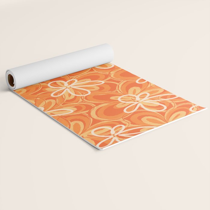 Alice Flowers - Retro Floral Pattern in Orange Tangerine Yoga Mat Gallery Image 2