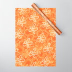 Alice Flowers - Retro Floral Pattern in Orange Tangerine Wrapping Paper Gallery Image 1