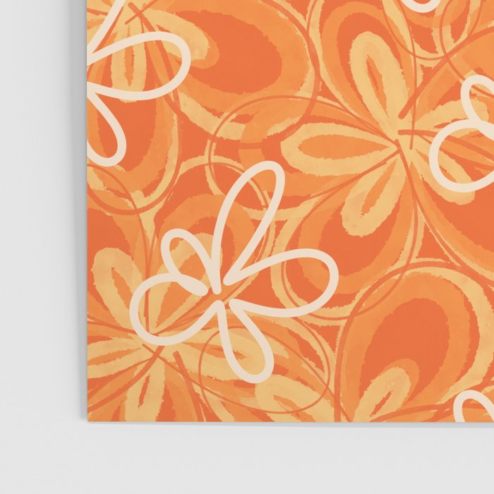Alice Flowers - Retro Floral Pattern in Orange Tangerine Poster Gallery Image 3