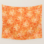Alice Flowers - Retro Floral Pattern in Orange Tangerine Wall Tapestry Gallery Image 4