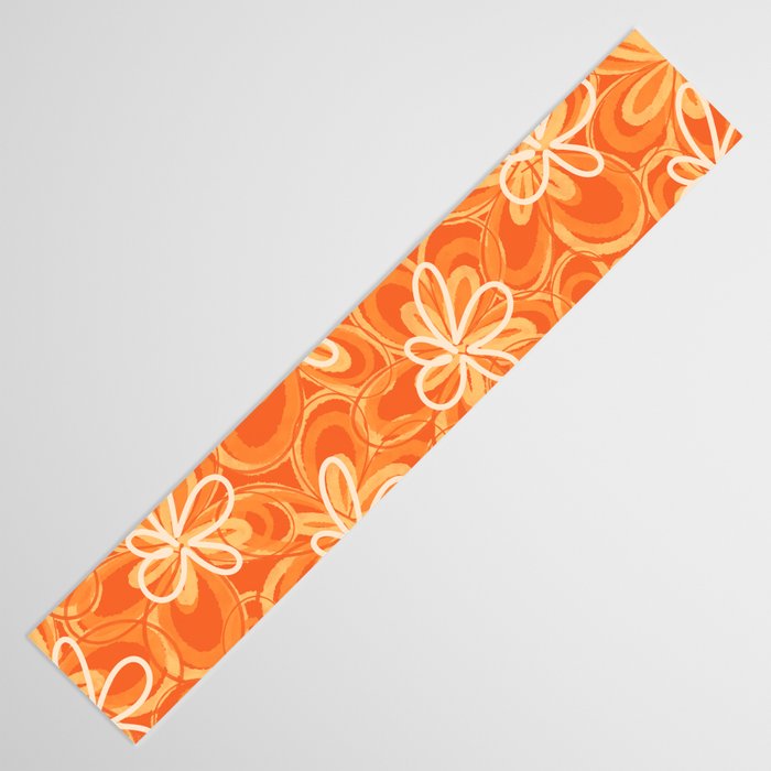 Alice Flowers - Retro Floral Pattern in Orange Tangerine Table Runner Gallery Image 3
