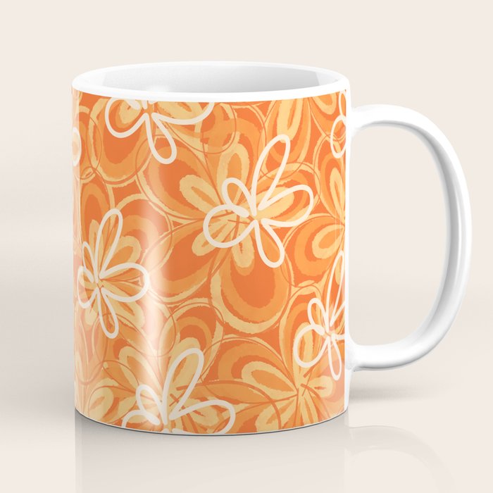 Alice Flowers - Retro Floral Pattern in Orange Tangerine Coffee Mug Gallery Image 1