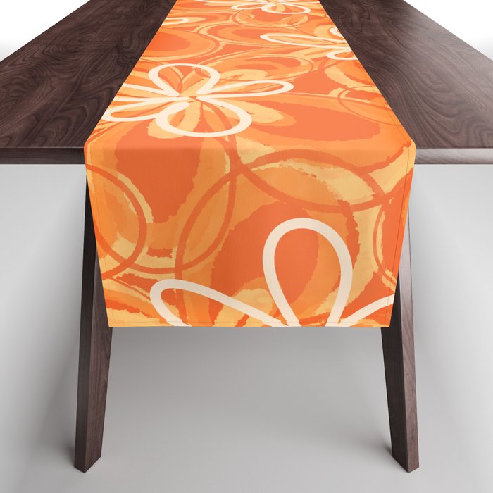 Alice Flowers - Retro Floral Pattern in Orange Tangerine Table Runner Gallery Image 1