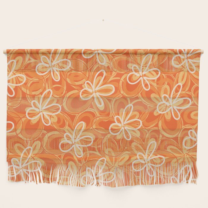 Alice Flowers - Retro Floral Pattern in Orange Tangerine Wall Hanging Gallery Image 1