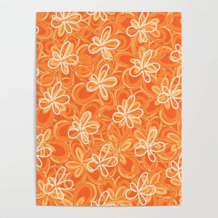 Alice Flowers - Retro Floral Pattern in Orange Tangerine Poster Gallery Image 4