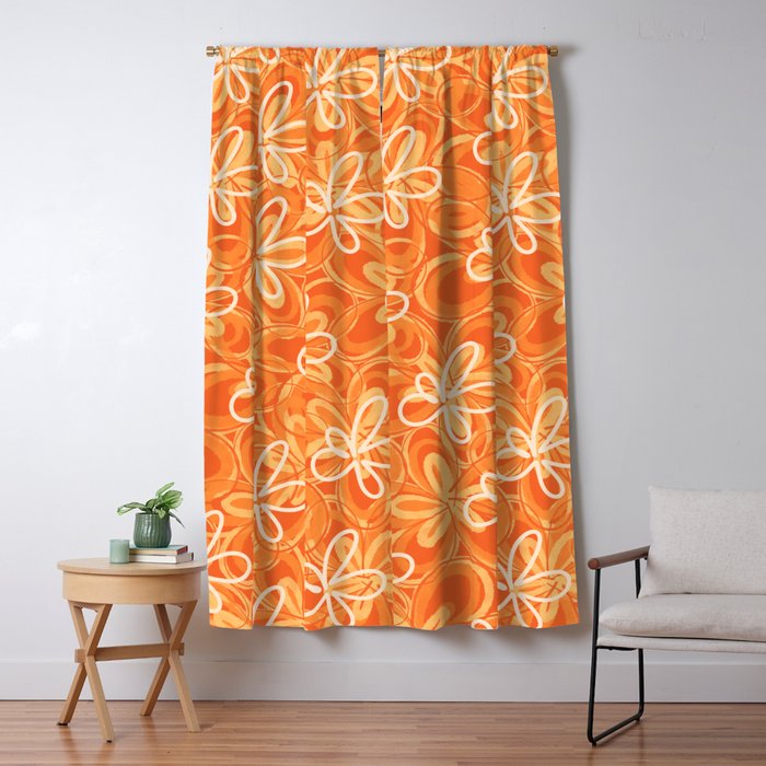 Alice Flowers - Retro Floral Pattern in Orange Tangerine Window Curtain Gallery Image 5