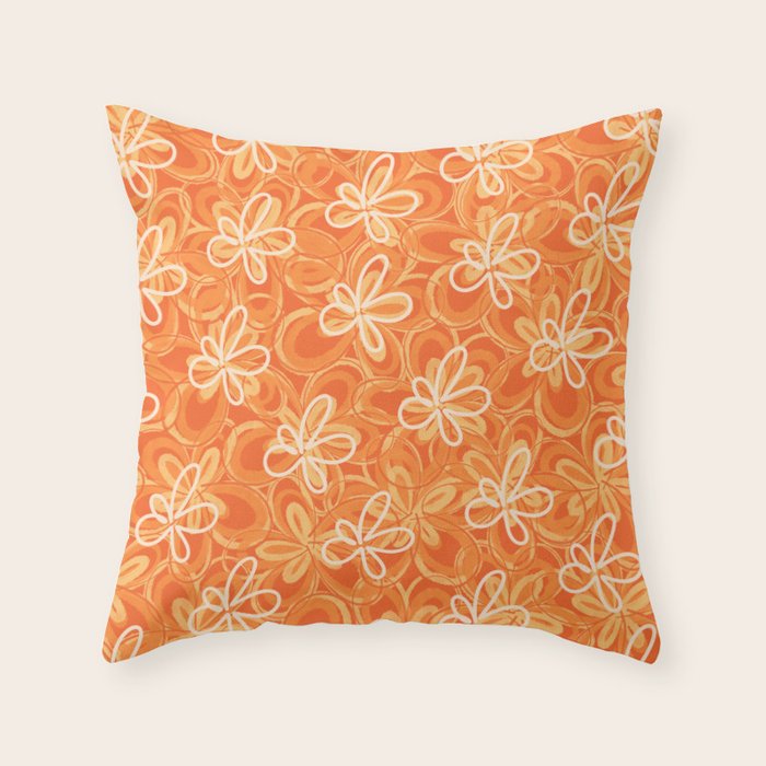 Alice Flowers - Retro Floral Pattern in Orange Tangerine Throw Pillow Gallery Image 6