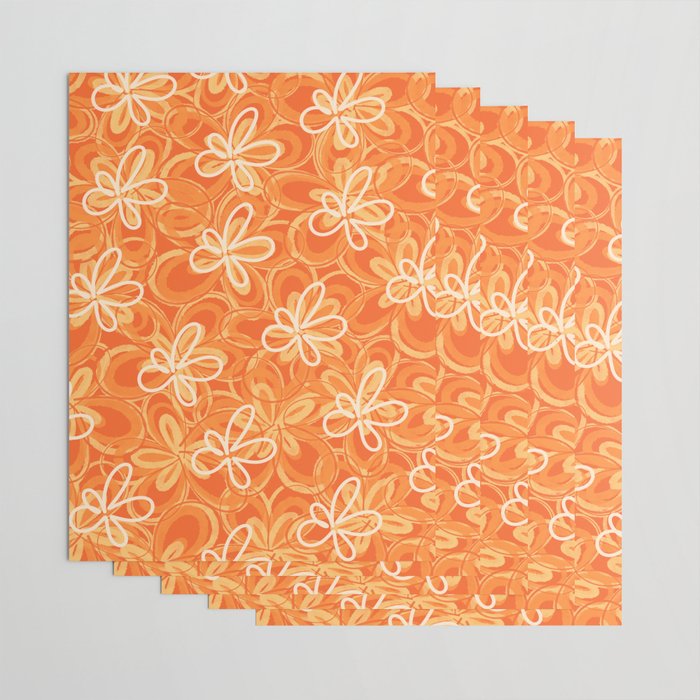 Alice Flowers - Retro Floral Pattern in Orange Tangerine Wrapping Paper Gallery Image 3