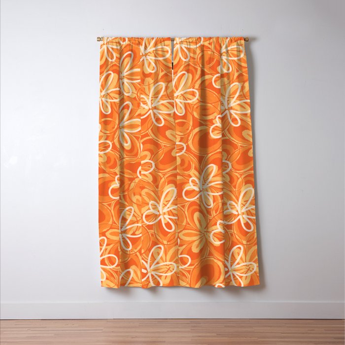 Alice Flowers - Retro Floral Pattern in Orange Tangerine Window Curtain Gallery Image 3