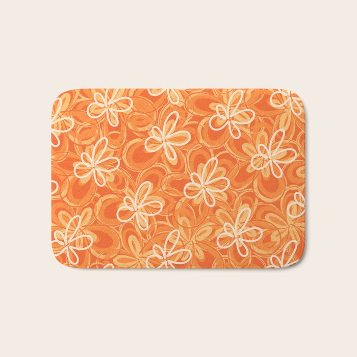 Alice Flowers - Retro Floral Pattern in Orange Tangerine Bath Mat Gallery Image 1